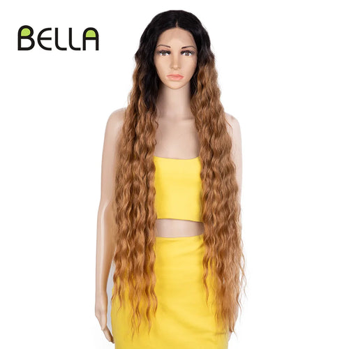 Bella 40 Inch T Part Lace Wigs Synthetic Deep Wave Long Wigs Ombre