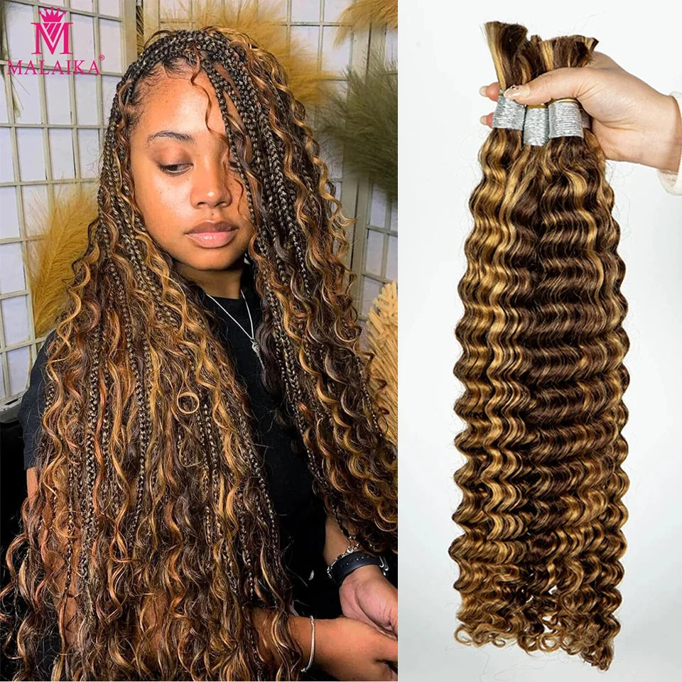 28 In 4/27 Color Deep Wave Bulk Human Hair for Braiding No Weft Virgin