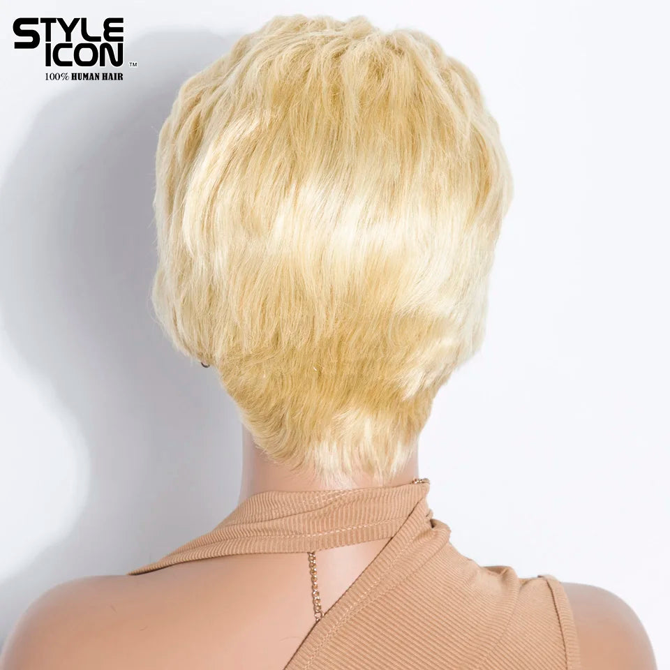 Slicked-Back Straight Wigs Pixie Cut Straight Bob Short Human Hair