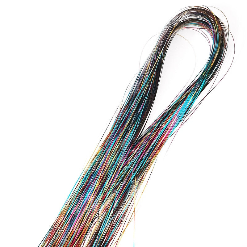 Shiny Sparkle Hair Tinsel 120pcs/lot 90cm Thin Colorful Rainbow Silk