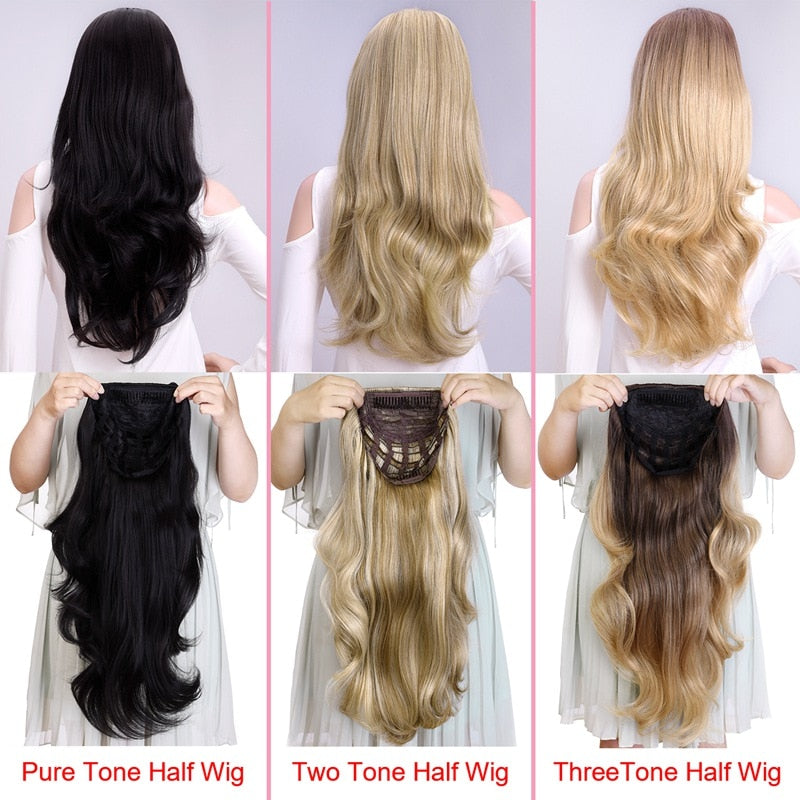 Silike 24 Inch Wavy 3/4 Half Wig Long Synthetic Hair Extensions Ombre