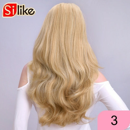 Silike 24 Inch Wavy 3/4 Half Wig Long Synthetic Hair Extensions Ombre