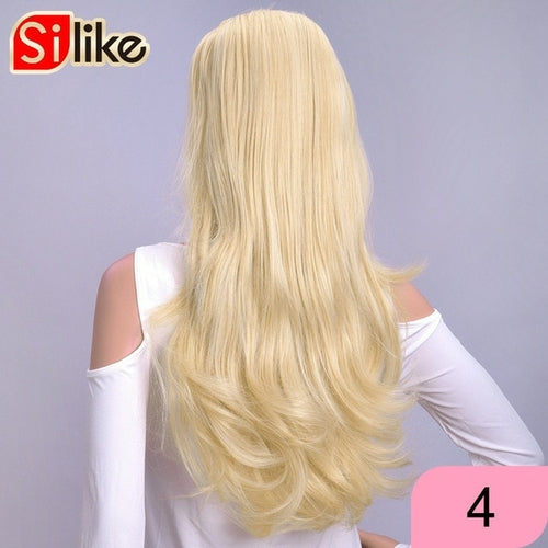 Silike 24 Inch Wavy 3/4 Half Wig Long Synthetic Hair Extensions Ombre