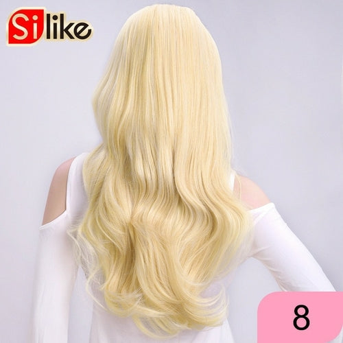 Silike 24 Inch Wavy 3/4 Half Wig Long Synthetic Hair Extensions Ombre