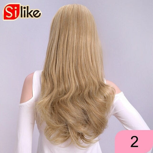 Silike 24 Inch Wavy 3/4 Half Wig Long Synthetic Hair Extensions Ombre