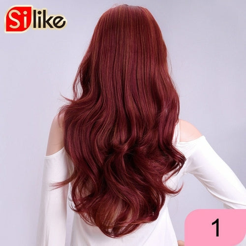 Silike 24 Inch Wavy 3/4 Half Wig Long Synthetic Hair Extensions Ombre