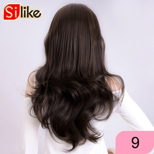 Silike 24 Inch Wavy 3/4 Half Wig Long Synthetic Hair Extensions Ombre