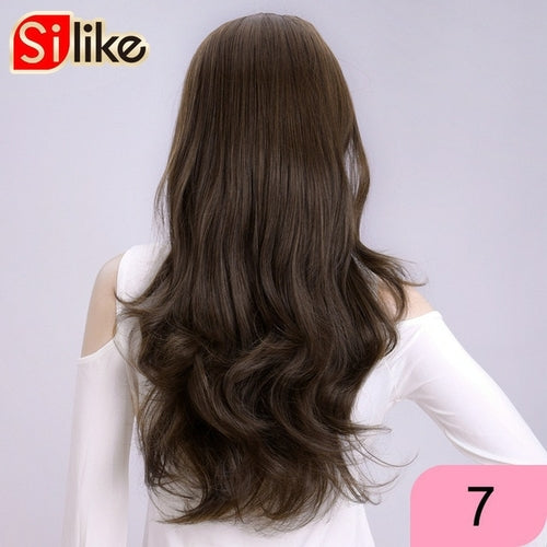 Silike 24 Inch Wavy 3/4 Half Wig Long Synthetic Hair Extensions Ombre