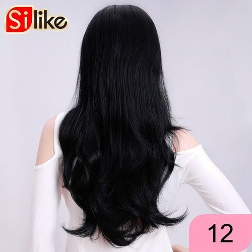 Silike 24 Inch Wavy 3/4 Half Wig Long Synthetic Hair Extensions Ombre