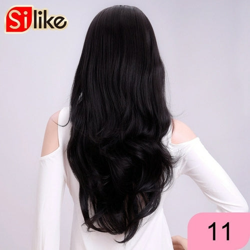 Silike 24 Inch Wavy 3/4 Half Wig Long Synthetic Hair Extensions Ombre