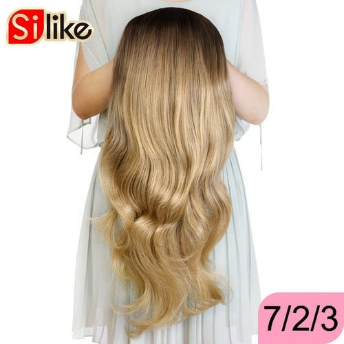 Silike 24 Inch Wavy 3/4 Half Wig Long Synthetic Hair Extensions Ombre