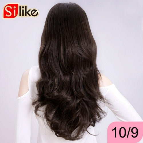 Silike 24 Inch Wavy 3/4 Half Wig Long Synthetic Hair Extensions Ombre