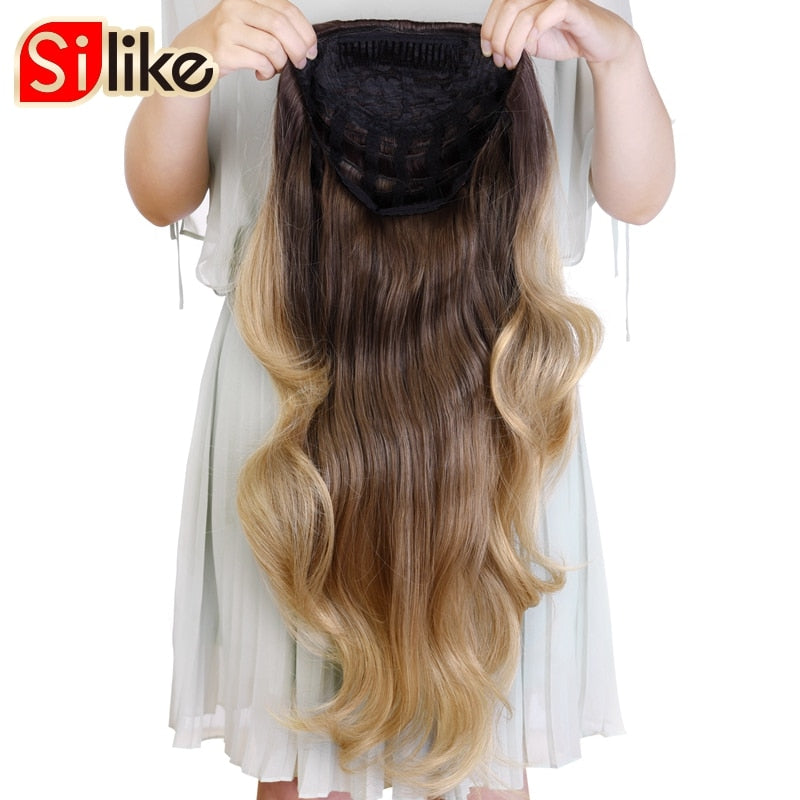 Silike 24 Inch Wavy 3/4 Half Wig Long Synthetic Hair Extensions Ombre