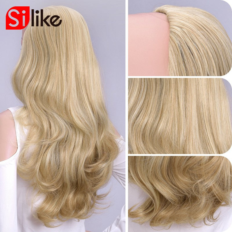 Silike 24 Inch Wavy 3/4 Half Wig Long Synthetic Hair Extensions Ombre