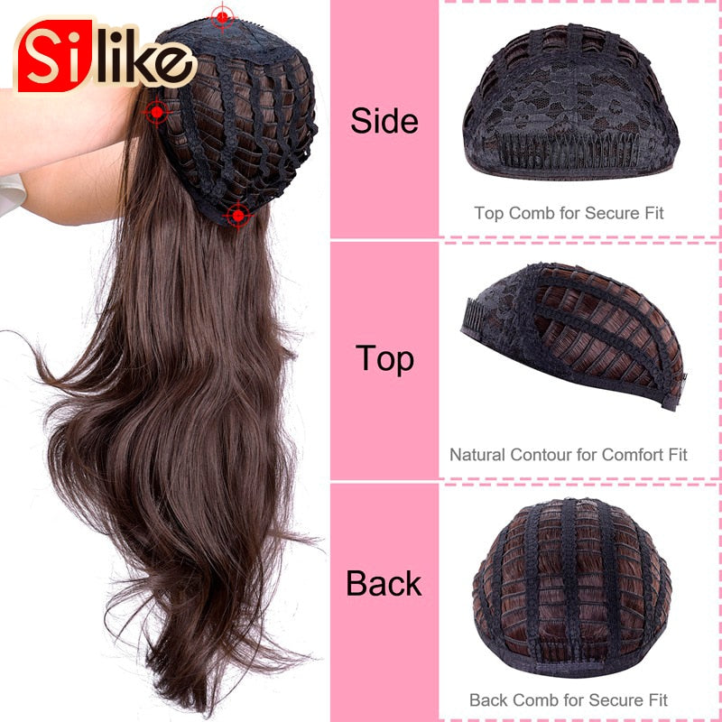 Silike 24 Inch Wavy 3/4 Half Wig Long Synthetic Hair Extensions Ombre