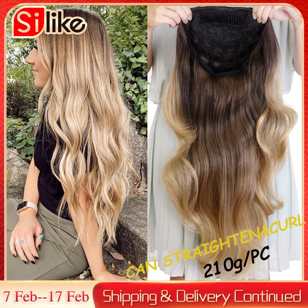 Silike 24 Inch Wavy 3/4 Half Wig Long Synthetic Hair Extensions Ombre