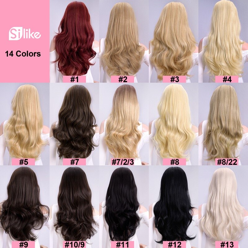 Silike 24 Inch Wavy 3/4 Half Wig Long Synthetic Hair Extensions Ombre