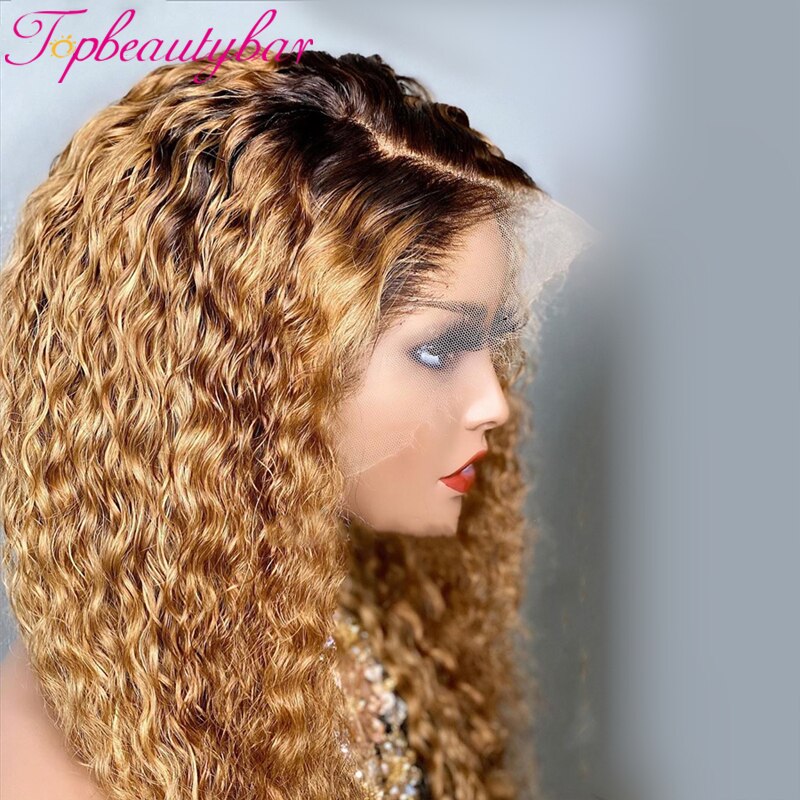 Topbeautybar Ombre Blonde 13*6 Lace Front Wigs 180% Curly Brown