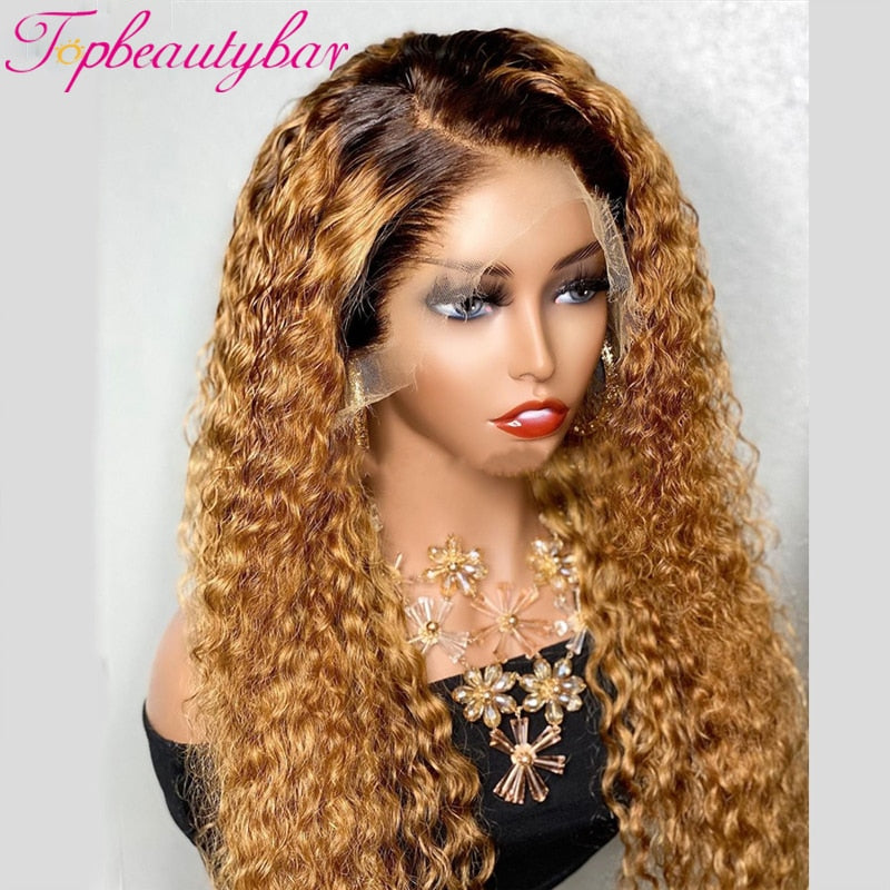 Topbeautybar Ombre Blonde 13*6 Lace Front Wigs 180% Curly Brown