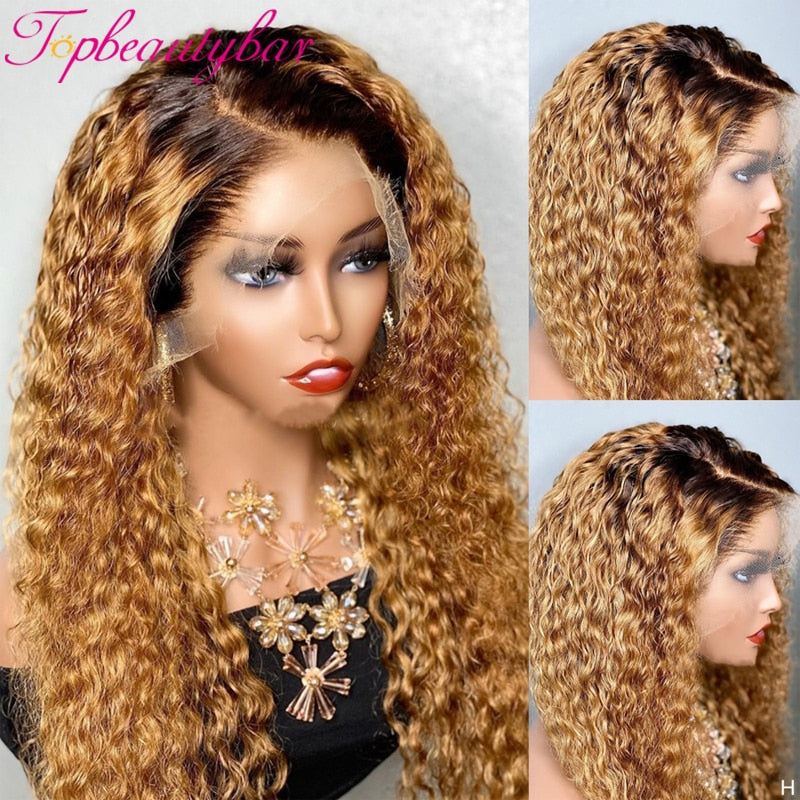 Topbeautybar Ombre Blonde 13*6 Lace Front Wigs 180% Curly Brown