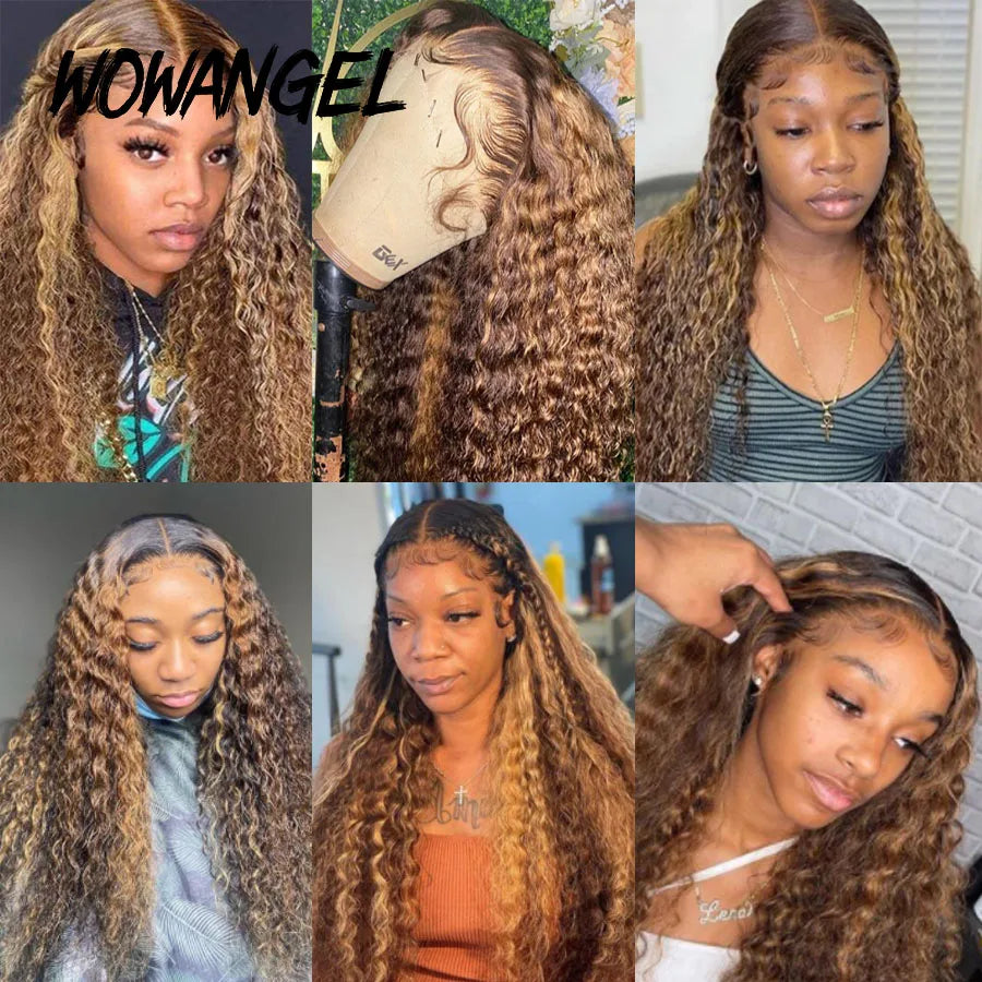 250% Highlight Wigs HD Lace Front Full Lace Frontal Wigs Curly Water