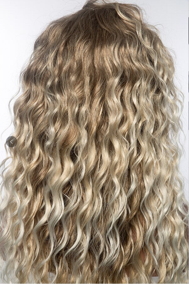 Women's Long Curly Hair Wig Brown Roots Ombre Blonde Curly Wavy Hair