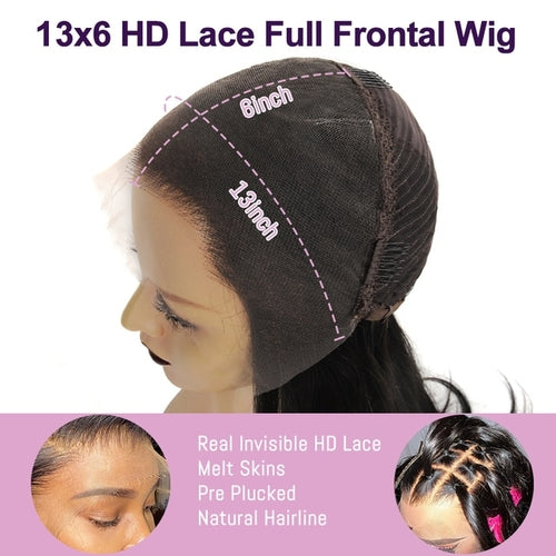 wow angel hd lace frontal wig Human hair wig 36inch Straight - 13x6