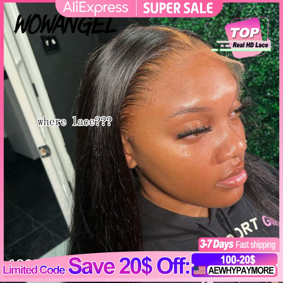 wow angel hd lace frontal wig Human hair wig 36inch Straight - 13x6