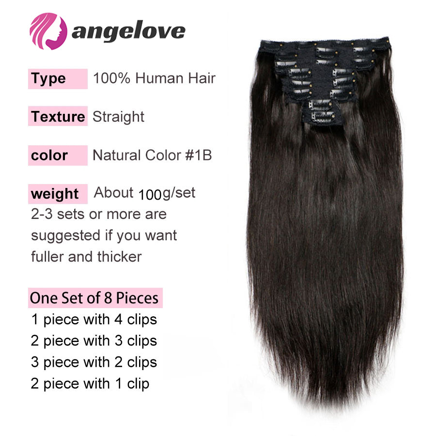 Straight Clip In Human Hair Extensions 100g/set Straight Clip In